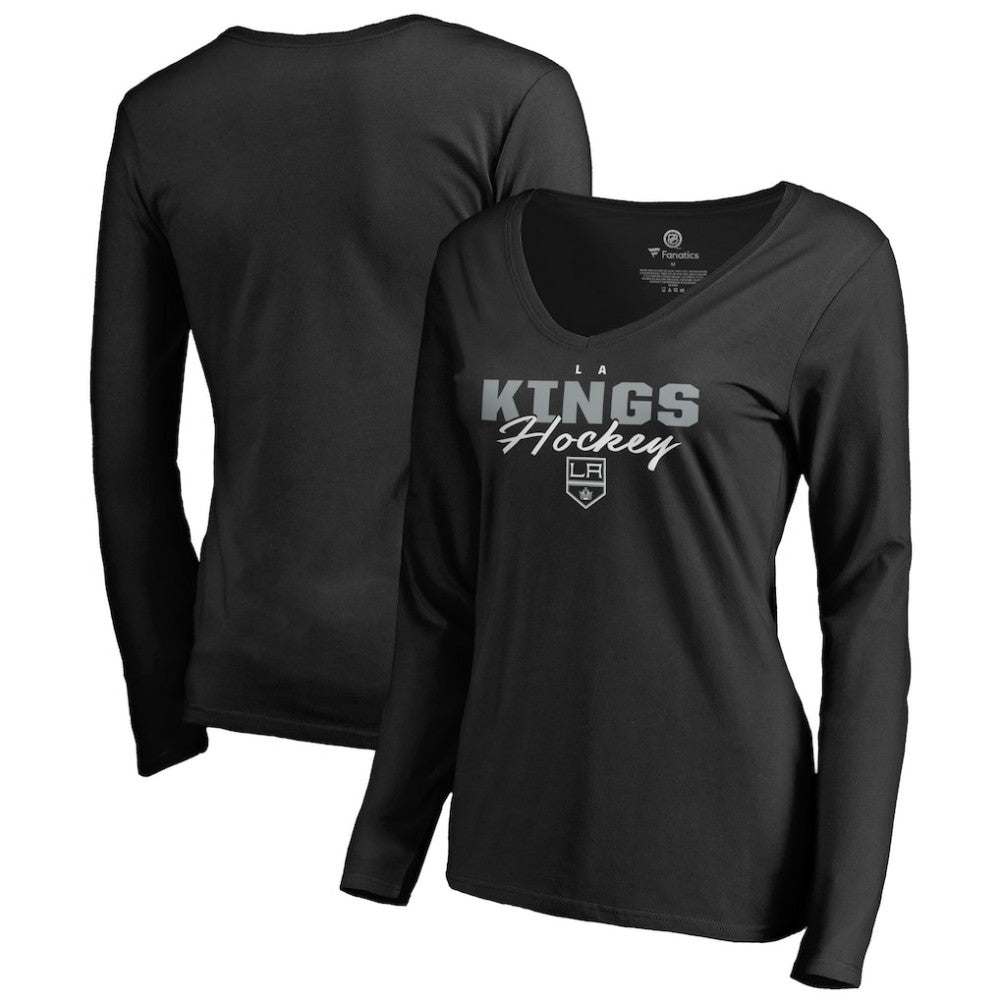 Los Angeles Kings Women's Iconic Collection Script Assist Long Sleeve V-Neck T-Shirt - Black | NHL online