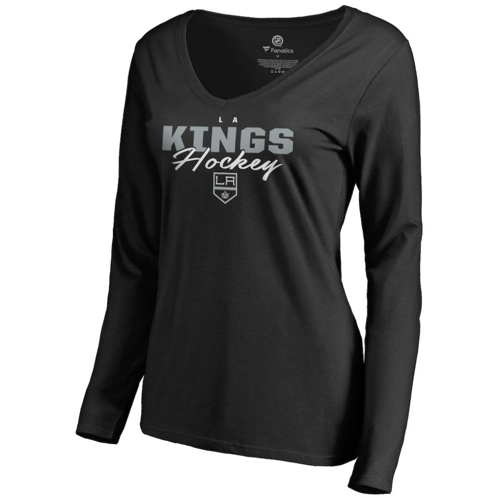 Los Angeles Kings Women's Iconic Collection Script Assist Long Sleeve V-Neck T-Shirt - Black | NHL online