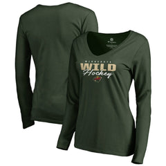 Minnesota Wild Women's Iconic Collection Script Assist Long Sleeve V-Neck T-Shirt - Green | NHL near me