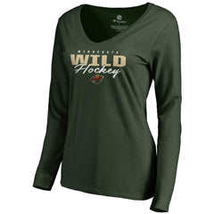 Minnesota Wild Women's Iconic Collection Script Assist Long Sleeve V-Neck T-Shirt - Green | NHL near me