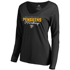 Pittsburgh Penguins Women's Iconic Collection Script Assist Long Sleeve V-Neck T-Shirt - Black | NHL near me