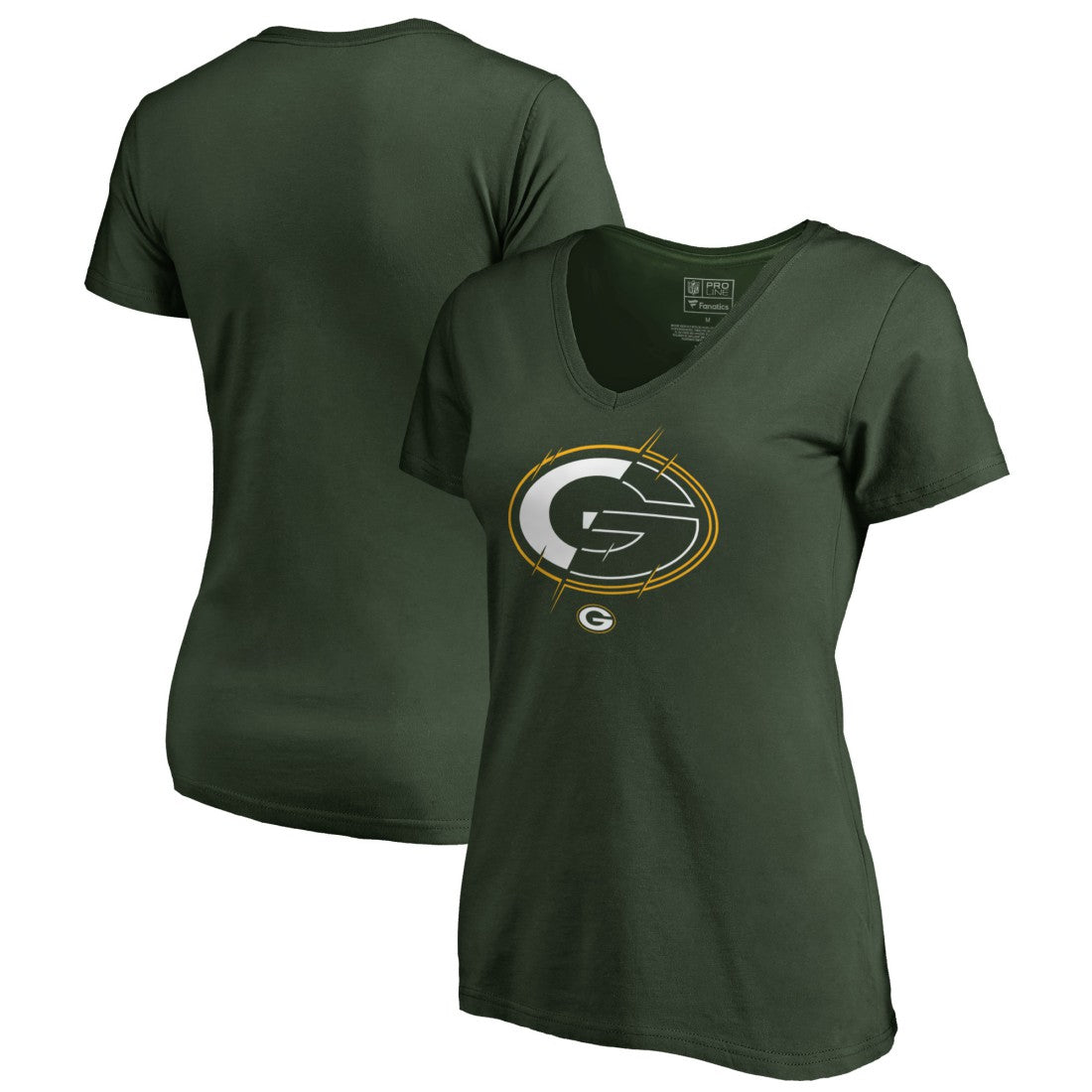 Green Bay Packers Women's X-Ray Slim Fit V-Neck T-Shirt - Green - NFL