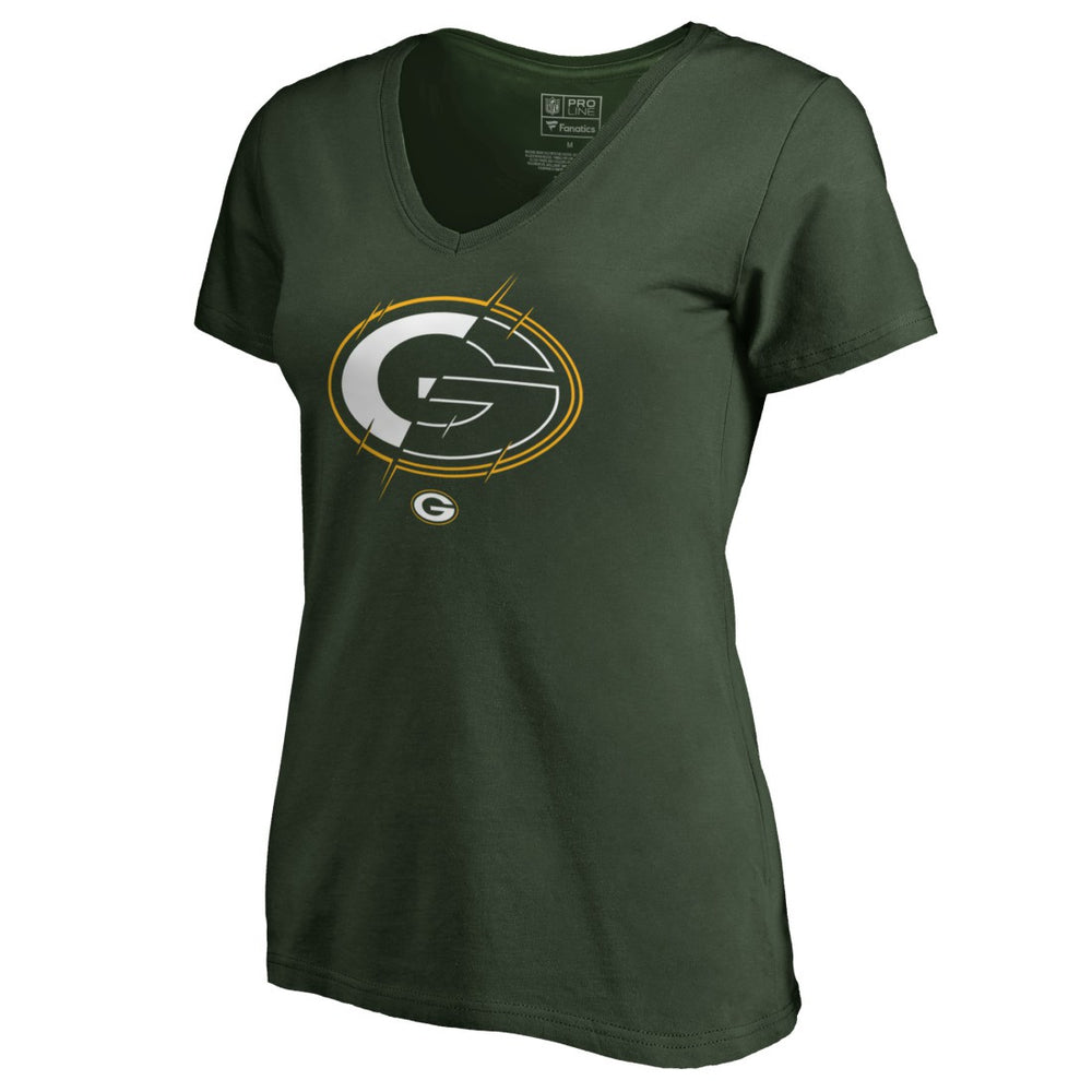 Green Bay Packers Women's X-Ray Slim Fit V-Neck T-Shirt - Green - NFL