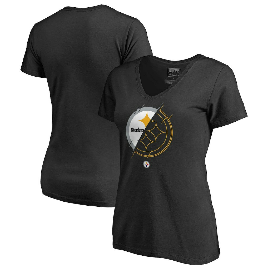 Pittsburgh Steelers Women's X-Ray Slim Fit V-Neck T-Shirt - Black - NFL