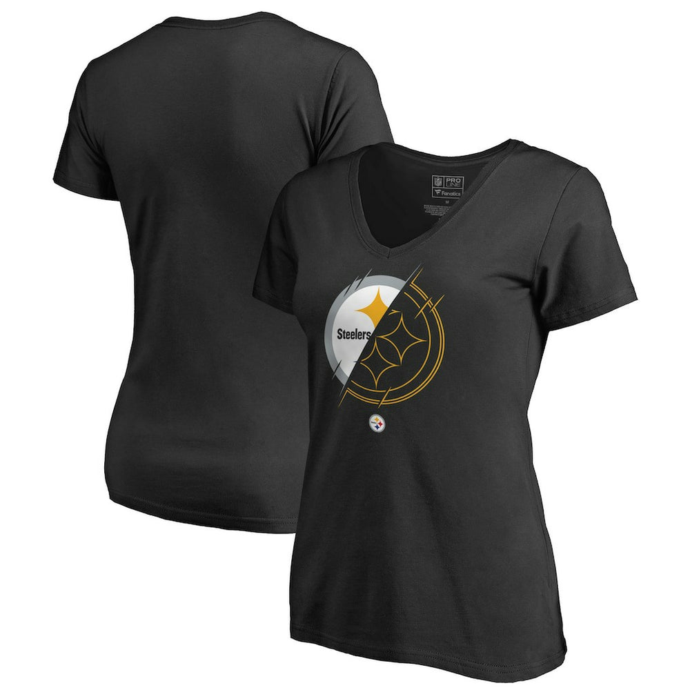Pittsburgh Steelers Women's X-Ray Slim Fit V-Neck T-Shirt - Black - NFL