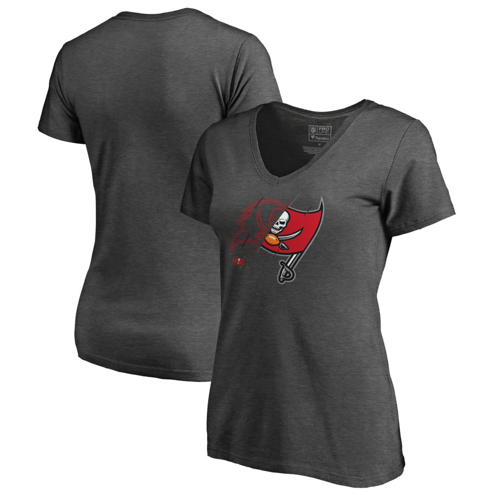 Tampa Bay Buccaneers Women's X-Ray Slim Fit V-Neck T-Shirt - Heathered Gray - NFL