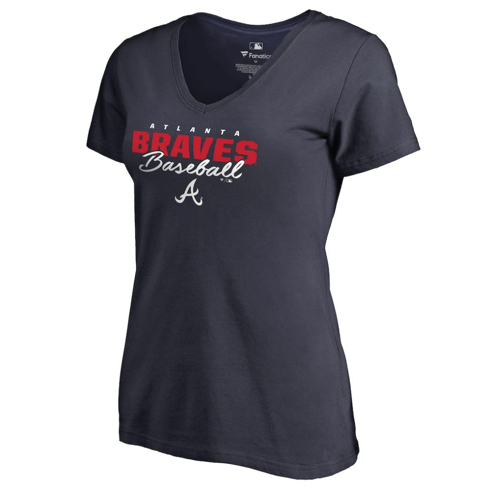 Atlanta Braves Women's Script Assist V-Neck T-Shirt Outlet