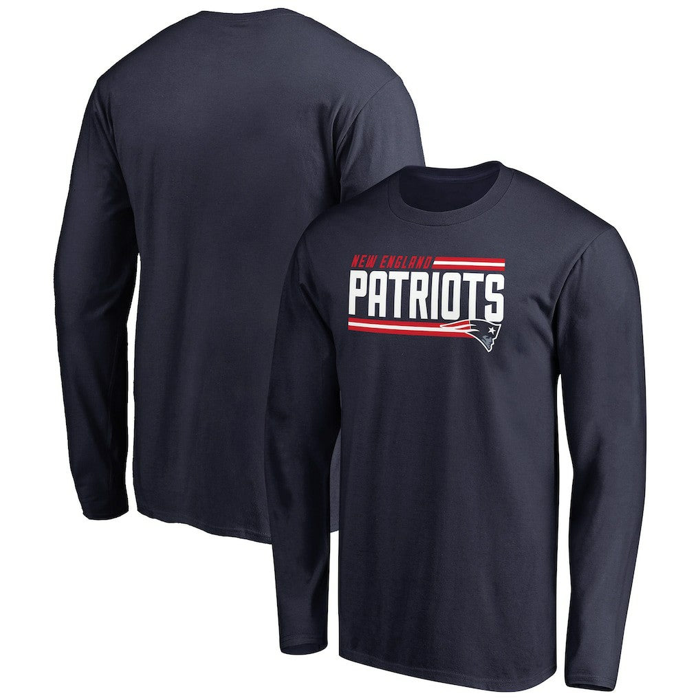 New England Patriots Iconic Collection On Side Stripe Long Sleeve T-Shirt - Navy - NFL