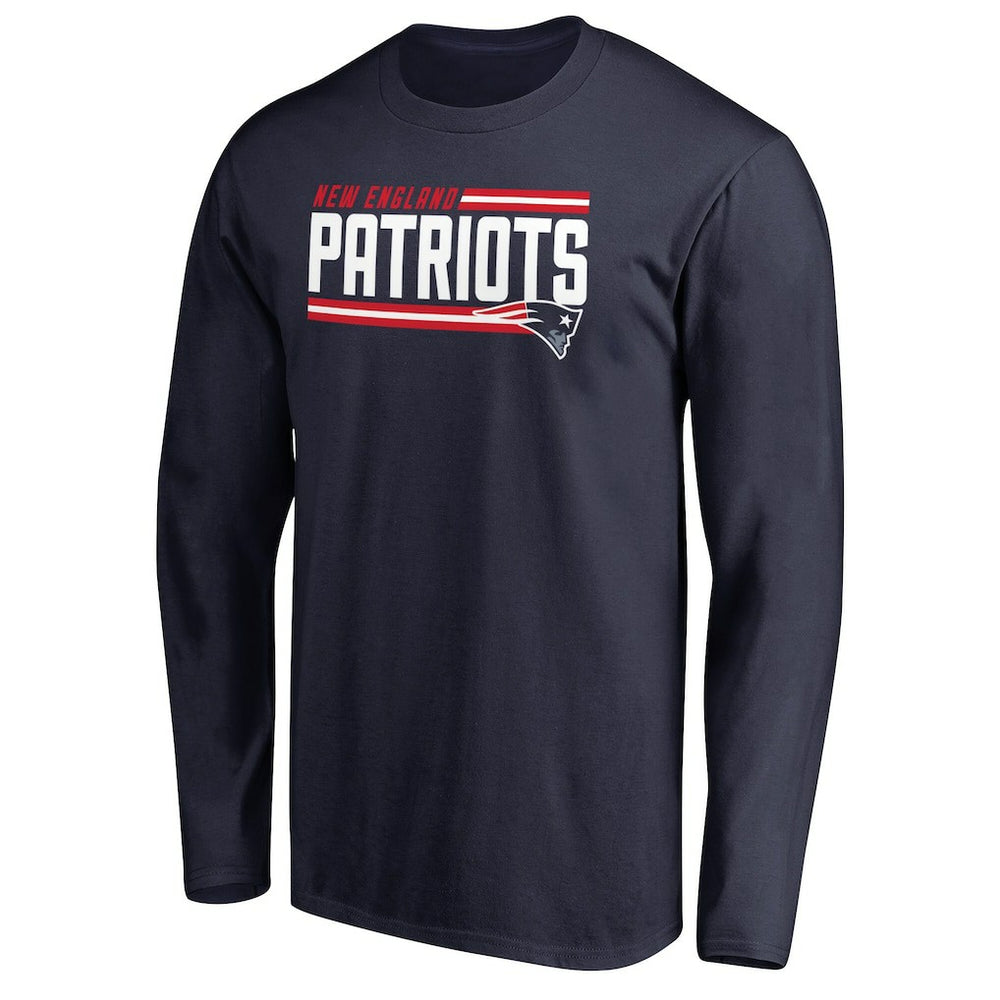 New England Patriots Iconic Collection On Side Stripe Long Sleeve T-Shirt - Navy - NFL