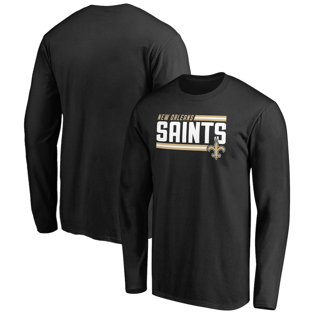 New Orleans Saints Iconic Collection On Side Stripe Long Sleeve T-Shirt - Black - NFL