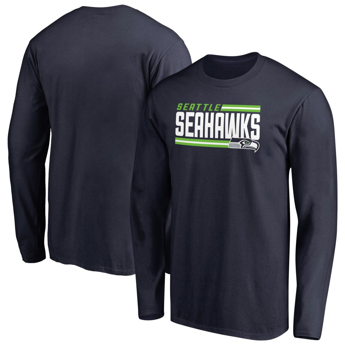 Seattle Seahawks Iconic Collection On Side Stripe Long Sleeve T-Shirt - College Navy - NFL