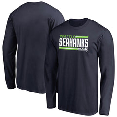Seattle Seahawks Iconic Collection On Side Stripe Long Sleeve T-Shirt - College Navy - NFL