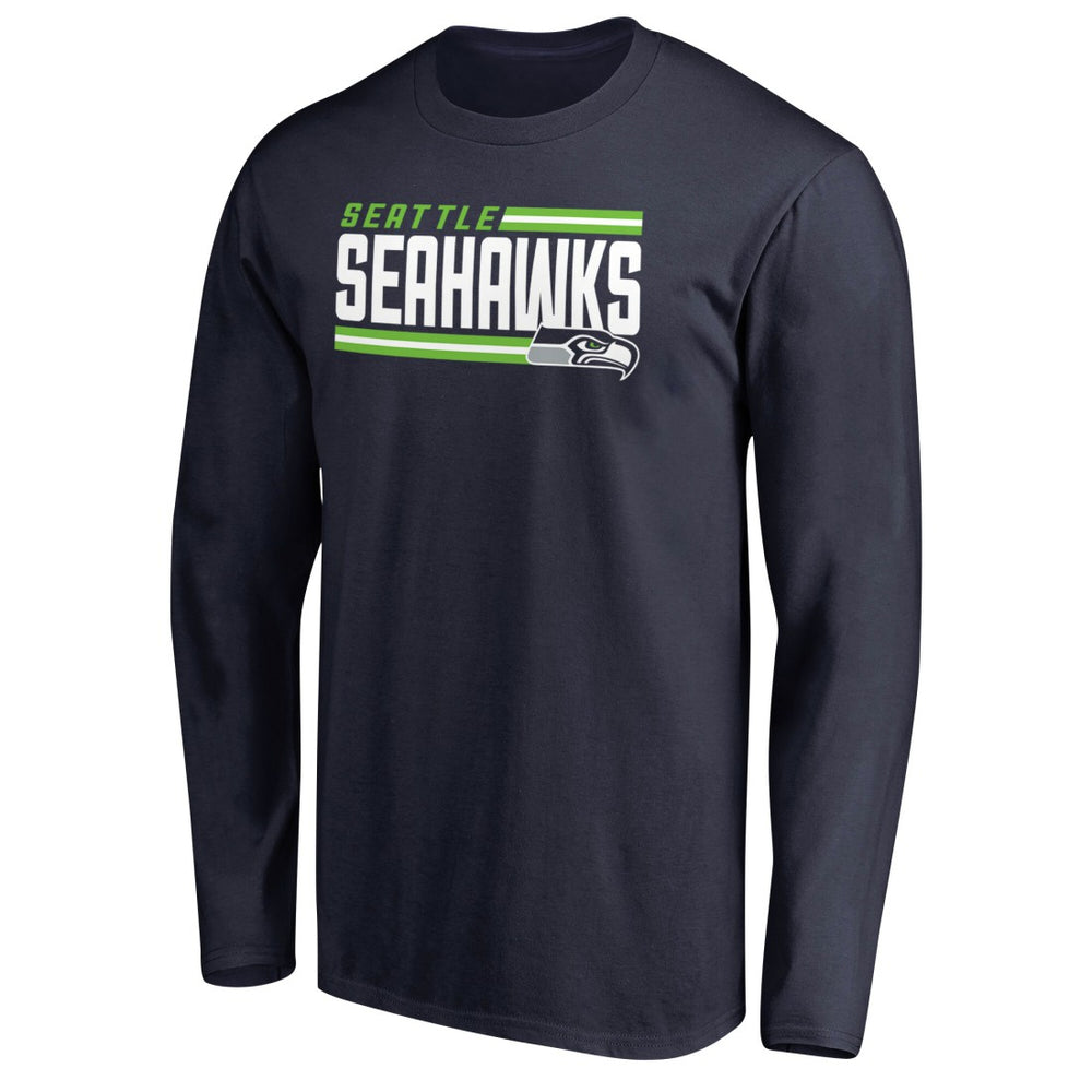 Seattle Seahawks Iconic Collection On Side Stripe Long Sleeve T-Shirt - College Navy - NFL