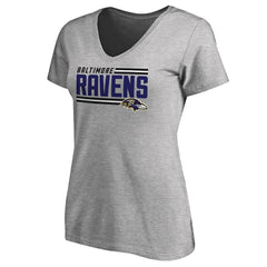 Baltimore Ravens Women's Iconic Collection On Side Stripe V-Neck T-Shirt - Ash - NFL