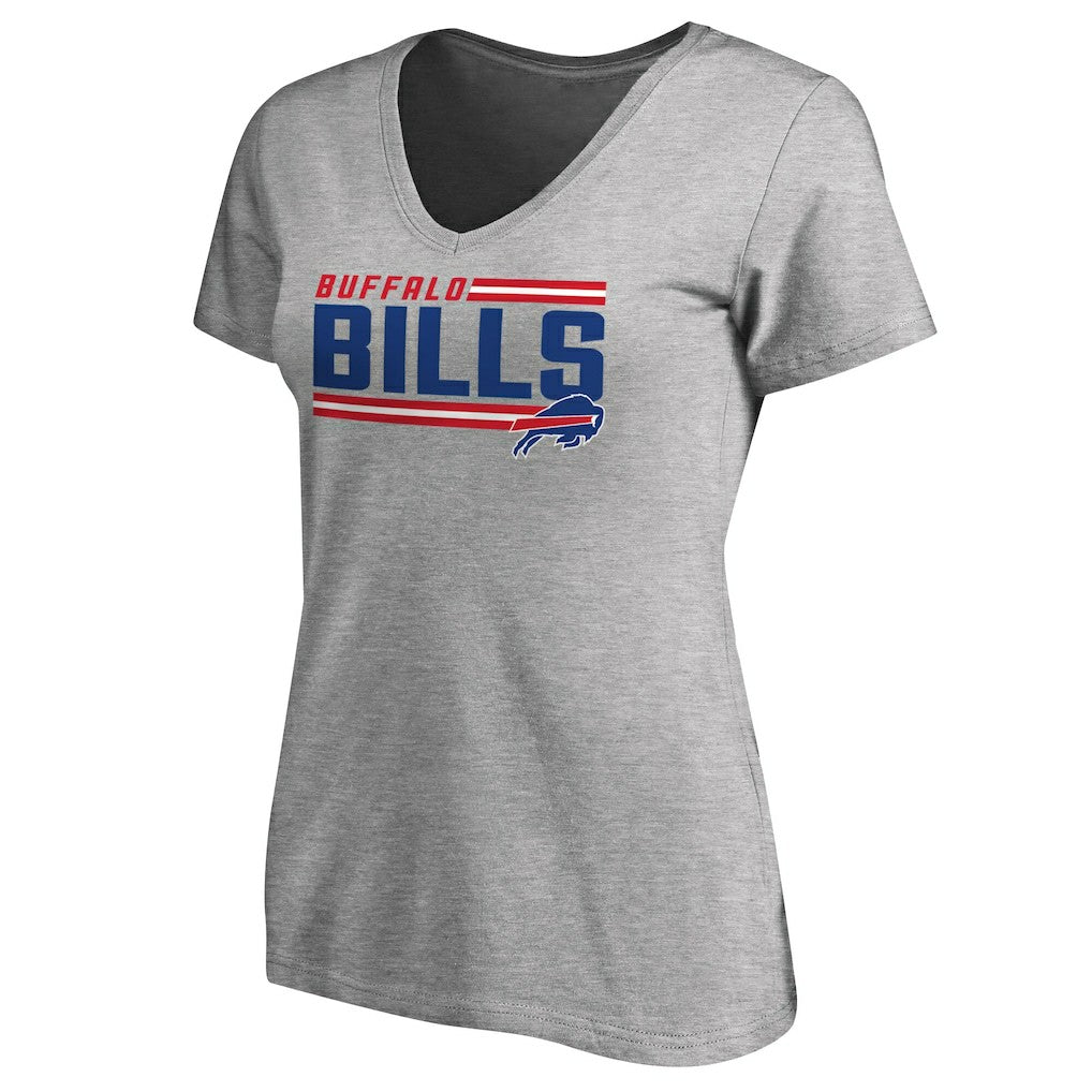 Buffalo Bills Women's Iconic Collection On Side Stripe V-Neck T-Shirt - Ash - NFL