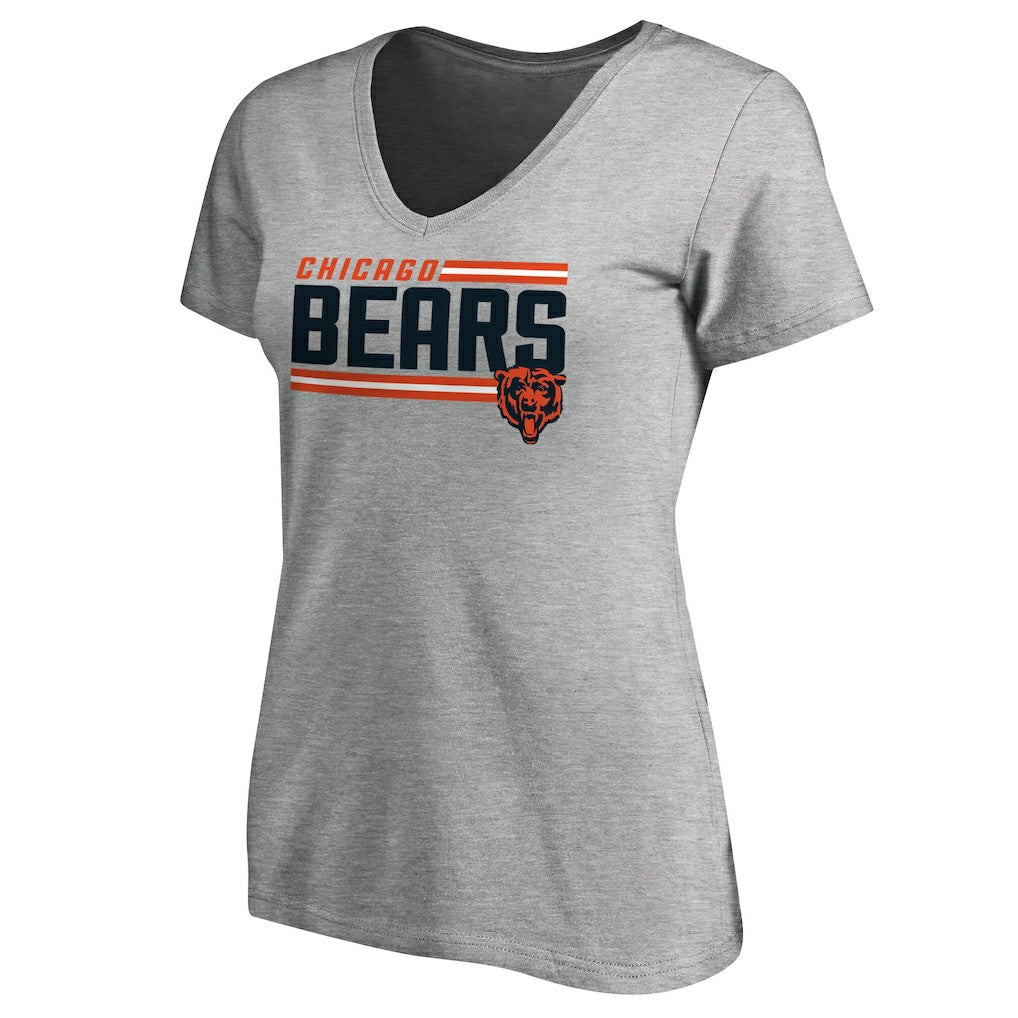 Chicago Bears Women's Iconic Collection On Side Stripe V-Neck T-Shirt - Heather Gray - NFL
