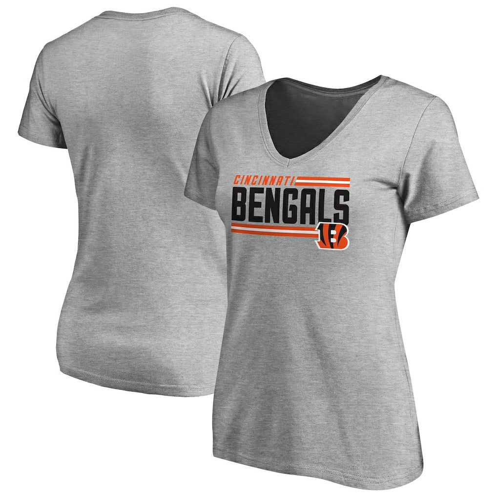 Cincinnati Bengals Women's Iconic Collection On Side Stripe V-Neck T-Shirt - Heather Gray - NFL