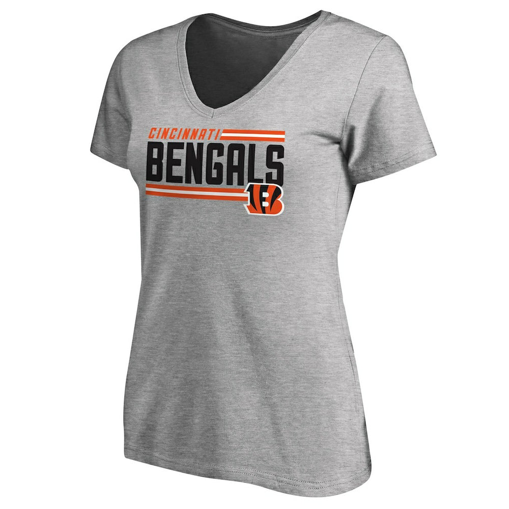 Cincinnati Bengals Women's Iconic Collection On Side Stripe V-Neck T-Shirt - Heather Gray - NFL