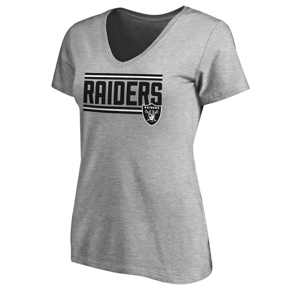 Las Vegas Raiders Women's Iconic Collection On Side Stripe V-Neck T-Shirt - Heather Gray - NFL
