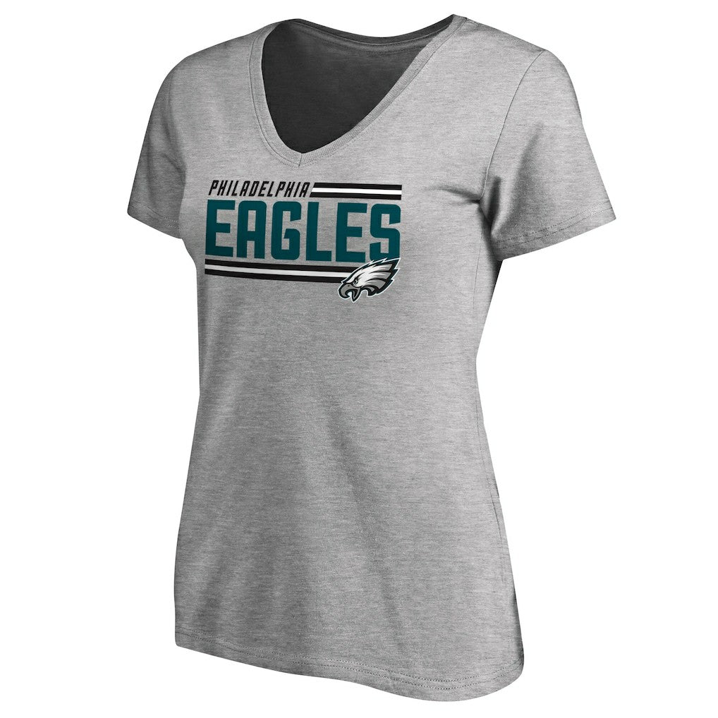 Philadelphia Eagles Women's Iconic Collection On Side Stripe V-Neck T-Shirt - Ash - NFL