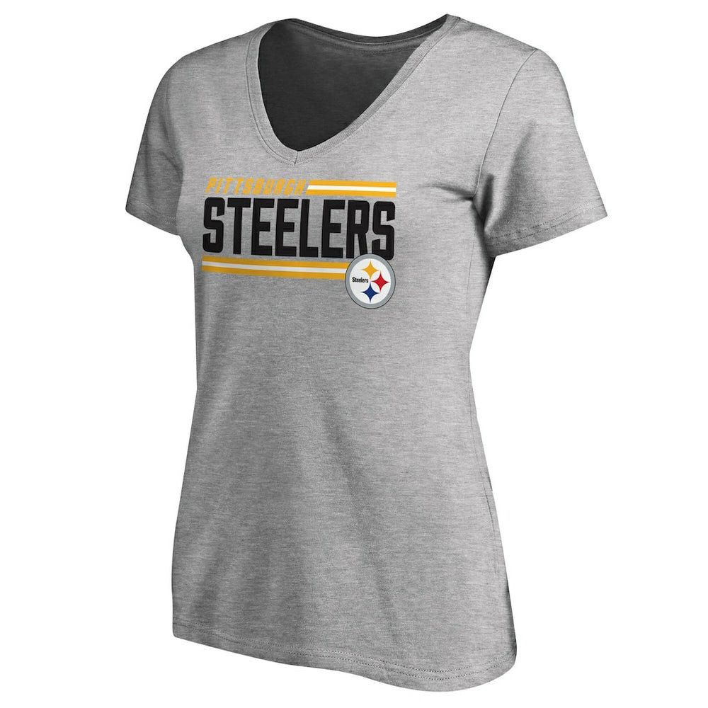 Pittsburgh Steelers Women's Iconic Collection On Side Stripe V-Neck T-Shirt - Heather Gray - NFL