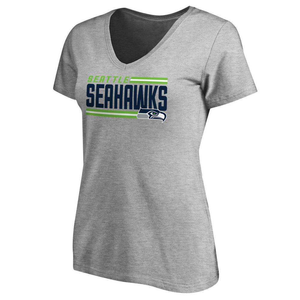 Seattle Seahawks Women's Iconic Collection On Side Stripe V-Neck T-Shirt - Heather Gray - NFL