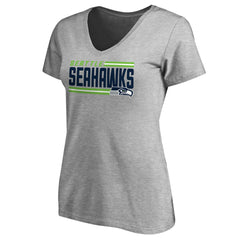Seattle Seahawks Women's Iconic Collection On Side Stripe V-Neck T-Shirt - Heather Gray - NFL