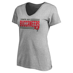 Tampa Bay Buccaneers Women's Iconic Collection On Side Stripe V-Neck T-Shirt - Heather Gray - NFL