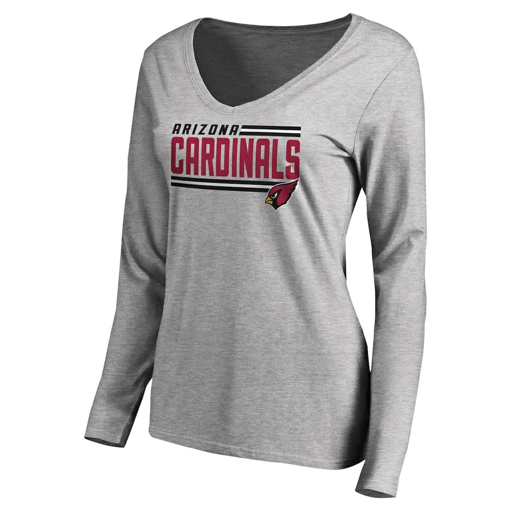 Arizona Cardinals Women's Iconic Collection On Side Stripe Long Sleeve V-Neck T-Shirt - Ash - NFL