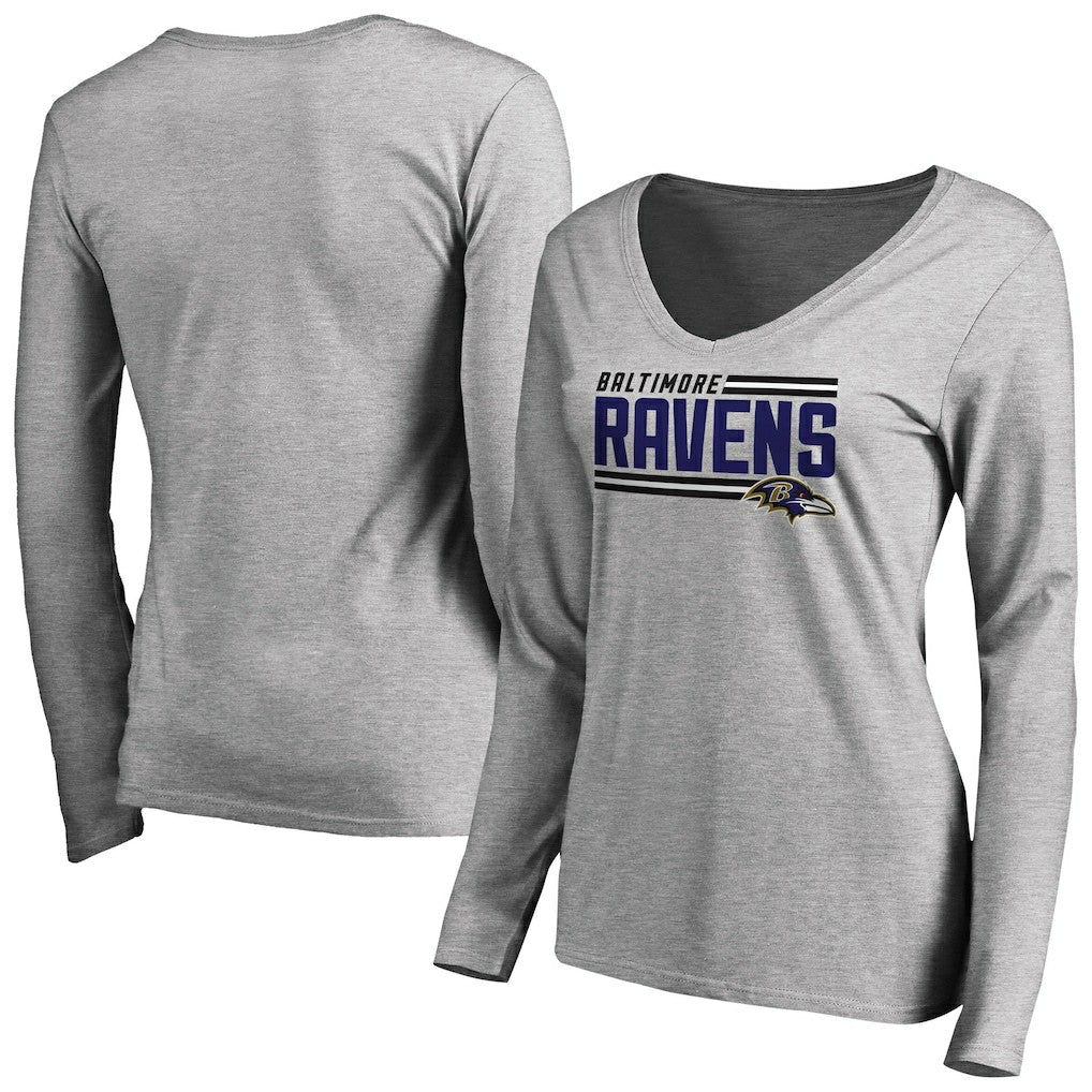 Baltimore Ravens Women's Iconic Collection On Side Stripe Long Sleeve V-Neck T-Shirt - Ash - NFL