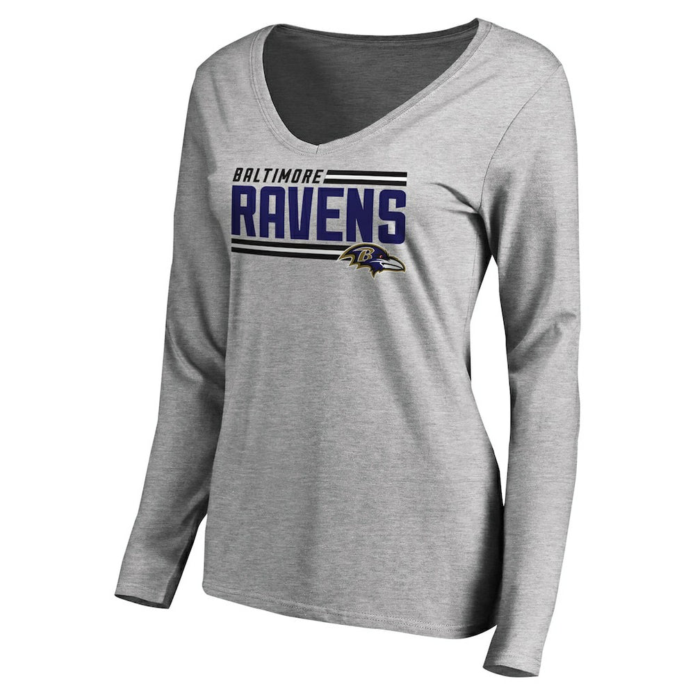 Baltimore Ravens Women's Iconic Collection On Side Stripe Long Sleeve V-Neck T-Shirt - Ash - NFL