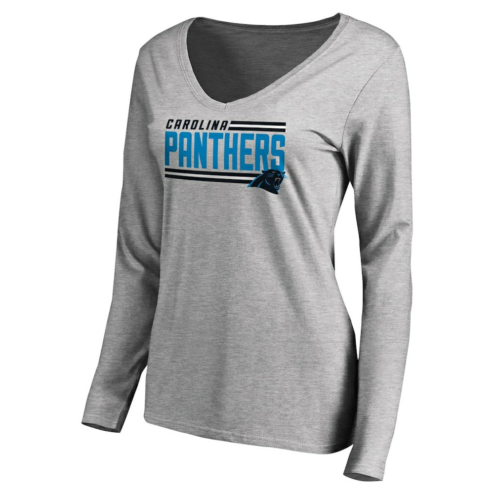 Carolina Panthers Women's Iconic Collection On Side Stripe Long Sleeve V-Neck T-Shirt - Ash - NFL