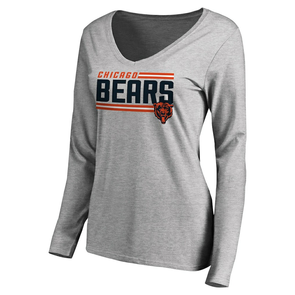 Chicago Bears Women's Iconic Collection On Side Stripe Long Sleeve V-Neck T-Shirt - Ash - NFL