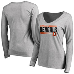 Cincinnati Bengals Women's Iconic Collection On Side Stripe Long Sleeve V-Neck T-Shirt - Ash - NFL