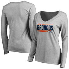 Denver Broncos Women's Iconic Collection On Side Stripe Long Sleeve V-Neck T-Shirt - Ash - NFL