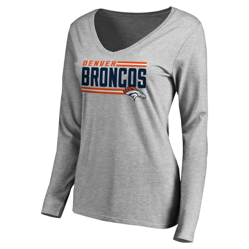 Denver Broncos Women's Iconic Collection On Side Stripe Long Sleeve V-Neck T-Shirt - Ash - NFL
