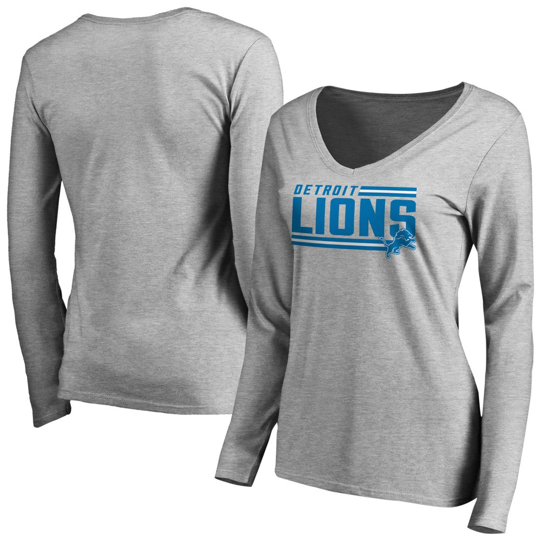 Detroit Lions Women's Iconic Collection On Side Stripe Long Sleeve V-Neck T-Shirt - Ash - NFL
