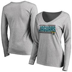 Jacksonville Jaguars Women's Iconic Collection On Side Stripe Long Sleeve V-Neck T-Shirt - Ash - NFL