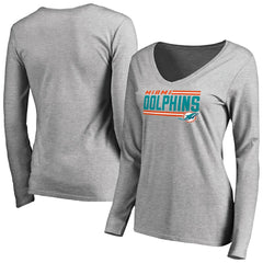 Miami Dolphins Women's Iconic Collection On Side Stripe Long Sleeve V-Neck T-Shirt - Ash - NFL