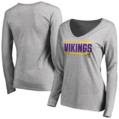 Minnesota Vikings Women's Iconic Collection On Side Stripe Long Sleeve V-Neck T-Shirt - Ash - NFL