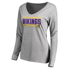 Minnesota Vikings Women's Iconic Collection On Side Stripe Long Sleeve V-Neck T-Shirt - Ash - NFL