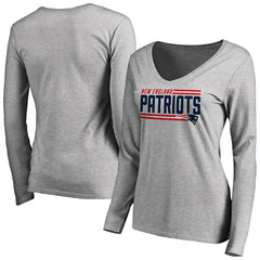 New England Patriots Women's Iconic Collection On Side Stripe Long Sleeve V-Neck T-Shirt - Ash - NFL