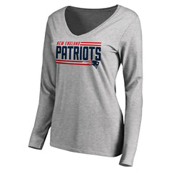 New England Patriots Women's Iconic Collection On Side Stripe Long Sleeve V-Neck T-Shirt - Ash - NFL
