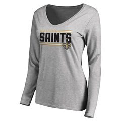 New Orleans Saints Women's Iconic Collection On Side Stripe Long Sleeve V-Neck T-Shirt - Ash - NFL
