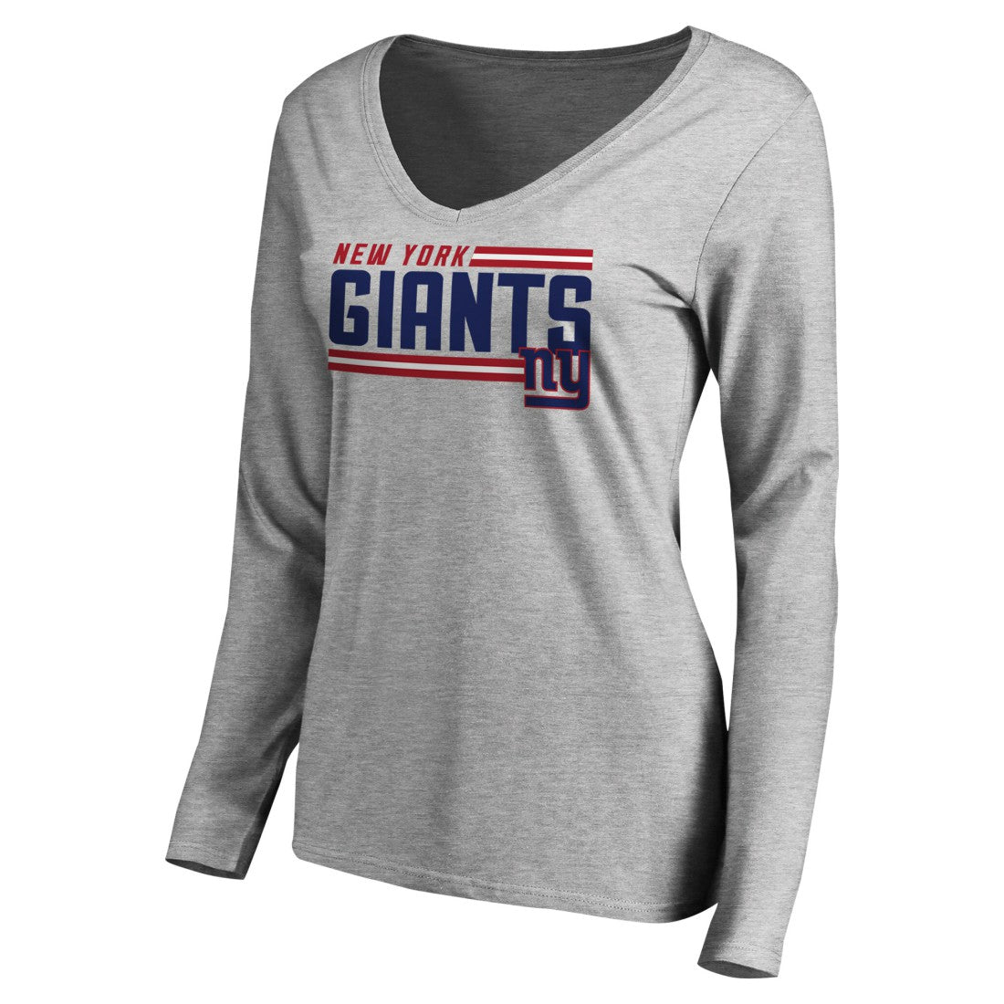 New York Giants Women's Iconic Collection On Side Stripe Long Sleeve V-Neck T-Shirt - Ash - NFL