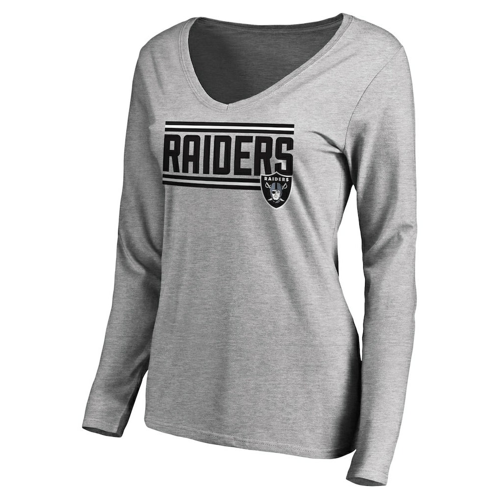 Las Vegas Raiders Women's Iconic Collection On Side Stripe Long Sleeve V-Neck T-Shirt - Ash - NFL