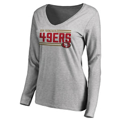San Francisco 49ers Women's Iconic Collection On Side Stripe Long Sleeve V-Neck T-Shirt - Ash - NFL