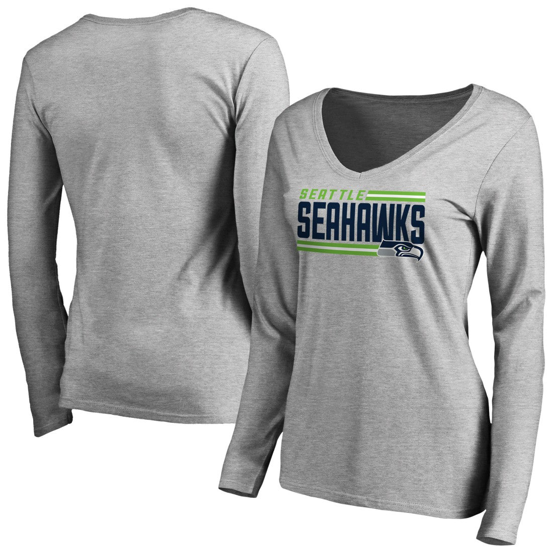 Seattle Seahawks Women's Iconic Collection On Side Stripe Long Sleeve V-Neck T-Shirt - Ash - NFL