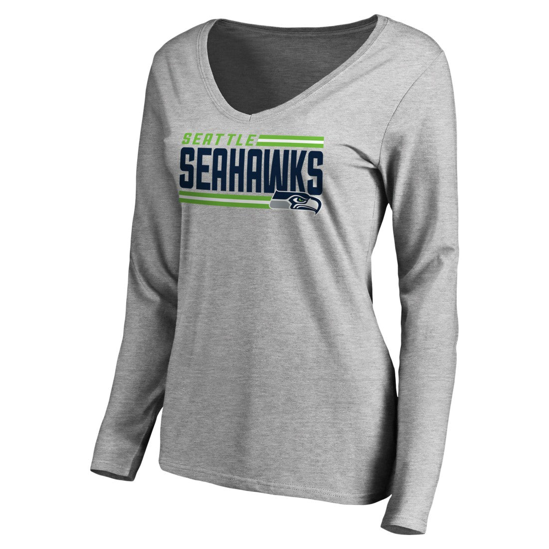 Seattle Seahawks Women's Iconic Collection On Side Stripe Long Sleeve V-Neck T-Shirt - Ash - NFL