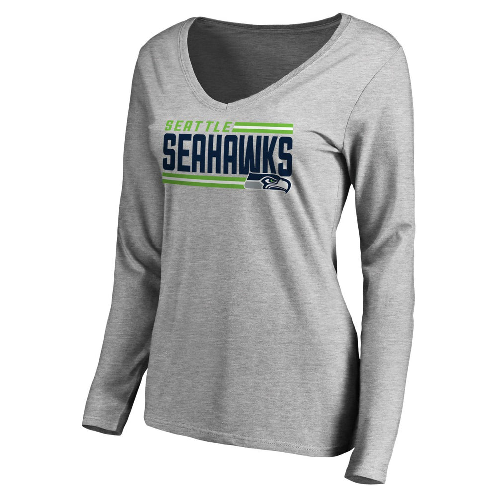 Seattle Seahawks Women's Iconic Collection On Side Stripe Long Sleeve V-Neck T-Shirt - Ash - NFL